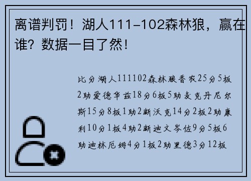 离谱判罚！湖人111-102森林狼，赢在谁？数据一目了然！